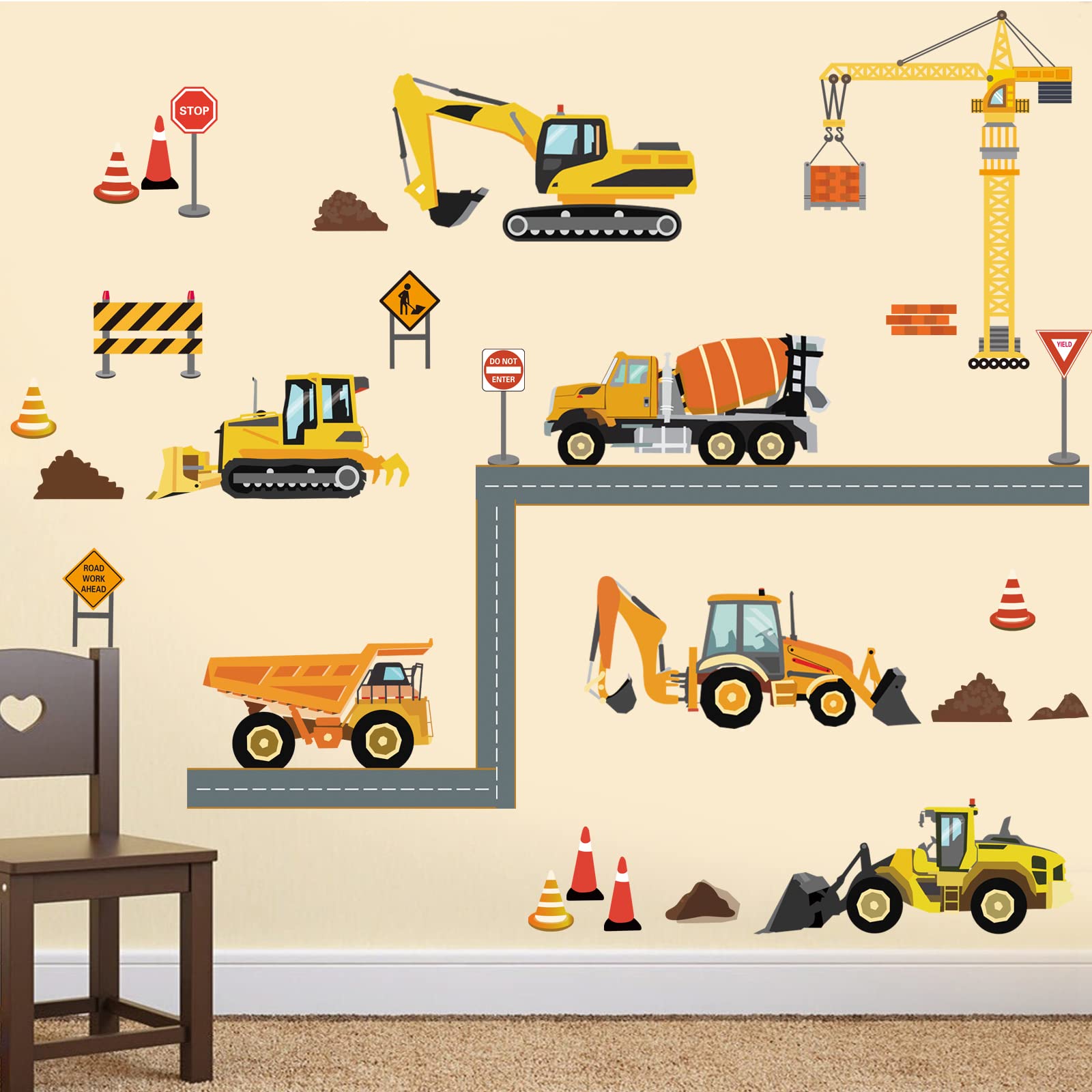 decalmile Construction Vehicles Wall Decals Truck Digger Engineering Car Wall Stickers Baby Nursery Boys Bedroom Playroom Wall Decor