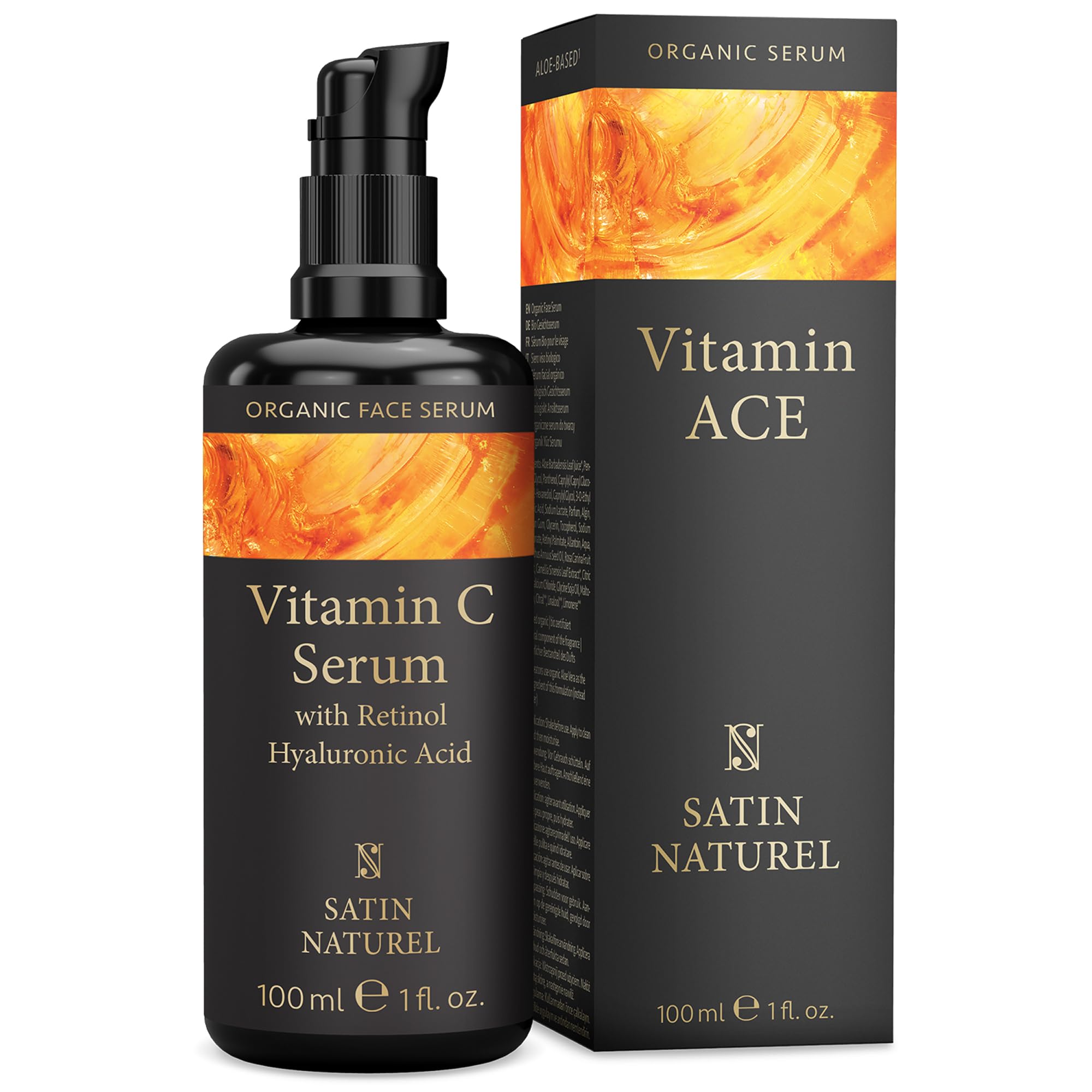 Satin Naturel Vitamin C Serum for Face 100ml – Hyaluronic Acid & Retinol – Anti Wrinkle, Hydrating and Dark Spot Care for Sensitive Skin – Natural, Brightening and Nourishing