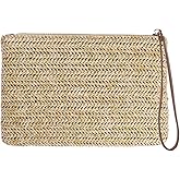 FENICAL Straw Clutch Bag Bohemian Zipper Wristlet Summer Beach Handbag for Women Girls 8.26 X 4.52 Inch