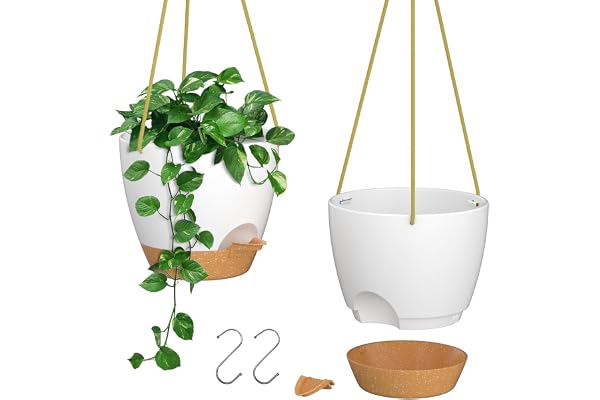 ZMTECH 8 Inch Hanging Planters for Indoor Outdoor Plants 2 Pack Self Watering Hanging Plant Pots with Drainage Holes and Remo