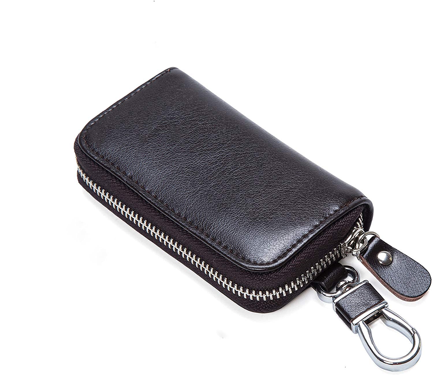 Briskyto Multi-Functional Zipper Key Case Holder with 6 Hooks - Fashionable Leather Car Key Card Wallet for Men and Women