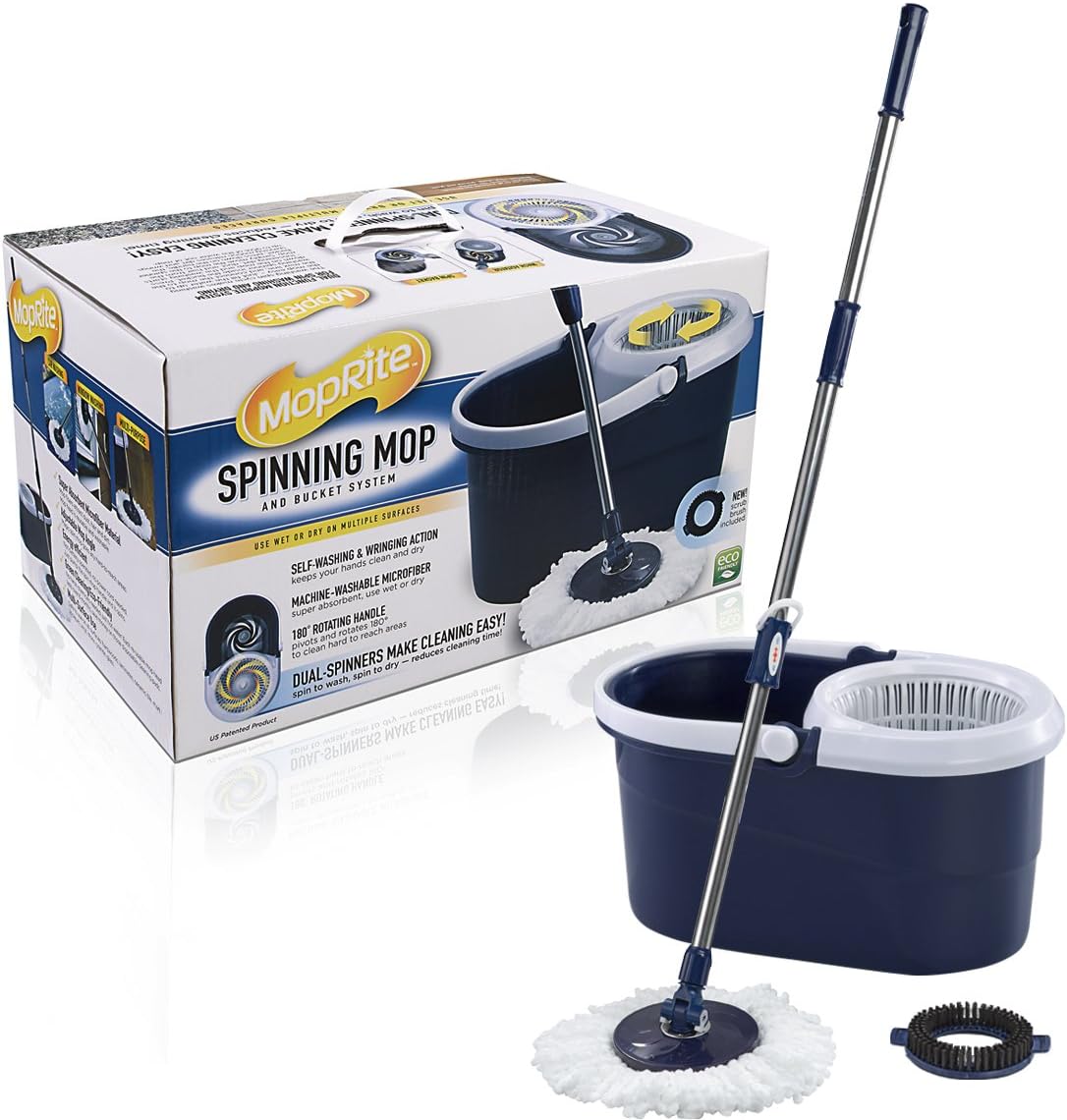 MopRite B01NB Spin Mop and Bucket System with Microfiber Mop Head and Scrub Brush
