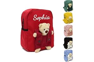 Personalised Embroidered Kids Backpack with Plush Teddy Bear | Toddler School Bag for Kindergarten Preschool | Custom Name