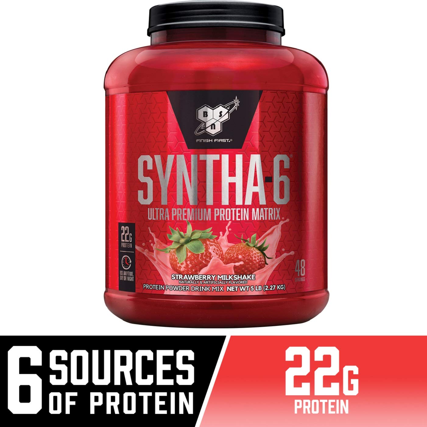 BSN SYNTHA-6 Whey Protein Powder, Micellar Casein, Milk Protein Isolate Powder, Strawberry Milkshake, 48 Servings (Package May Vary)