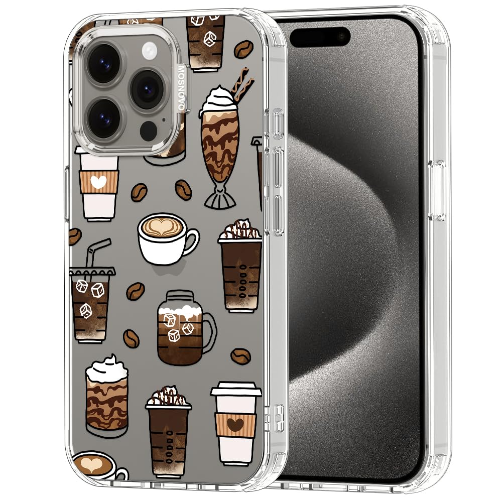 MOSNOVO Case for iPhone 15 Pro Max, [Buffertech 6.6ft Military-Grade Drop Protection] [Anti Peel Off Tech] Clear TPU Bumper Phone Case Cover Design - Coffee — image 1