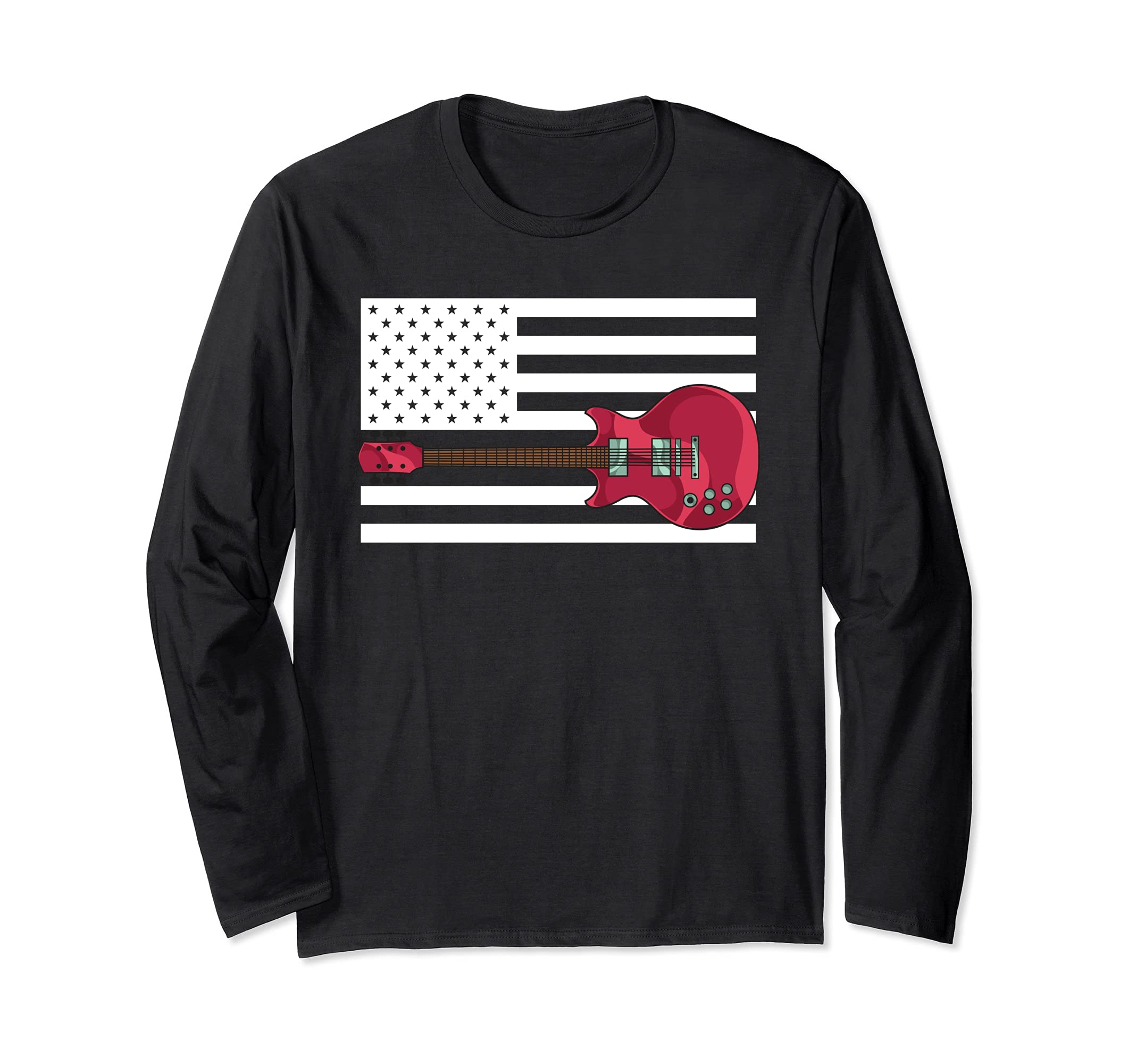 Guitarist US Flag Guitar Player 4th Of July Electric Guitar Long Sleeve T-Shirt