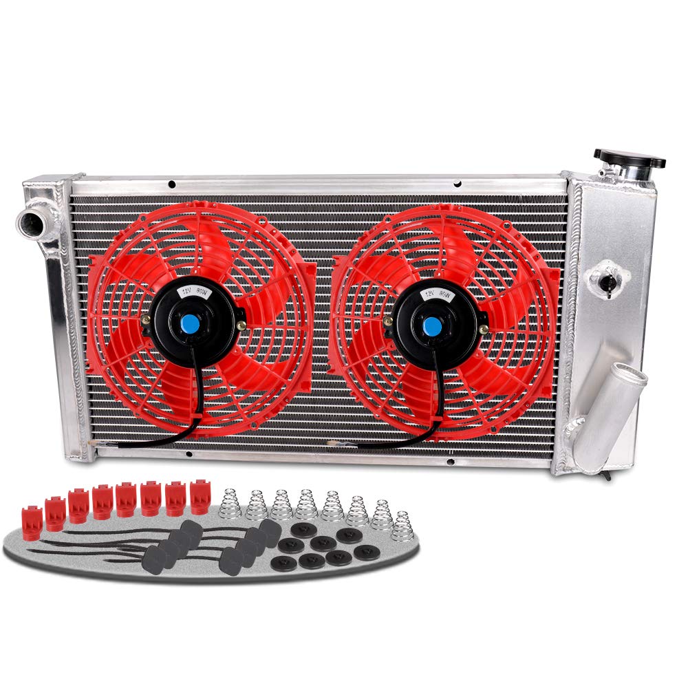 Aluminum Racing Radiator+ 2x 10" Red Fans Kit For 1971-1977 VEGA/75-76 ASTRE CHEVY SBC V8 SWAP 1972 73 74 75 76