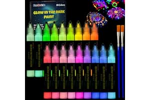 FansArriche Glow in the Dark Fabric Paints, 18 Colors x 20 ml 3D Waterproof Acrylic Textile Paint Markers, Glow in Dark Paint Pen, DIY Neon Fabric Paints for Clothes, Canvas