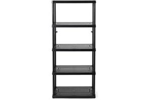 Gracious Living 5 Shelf Fixed Height Ventilated Medium Duty Storage Unit 14 x 32 x 72" Organizer System for Home, Garage, Basement, & Laundry, Black