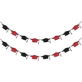 FAKTEEN Graduation Caps Banner Garland Red Black Graduation Decorations 2025 Congrats Grad Party Supplies for High School College Grad Prom Photo Props Home Classroom Hanging Bunting