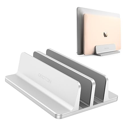 OMOTON [Neuste Version] Verstellbarer vertikaler Laptop Ständer, doppelplatzer Ständer für alle Tablet und Notebooks - Perfek