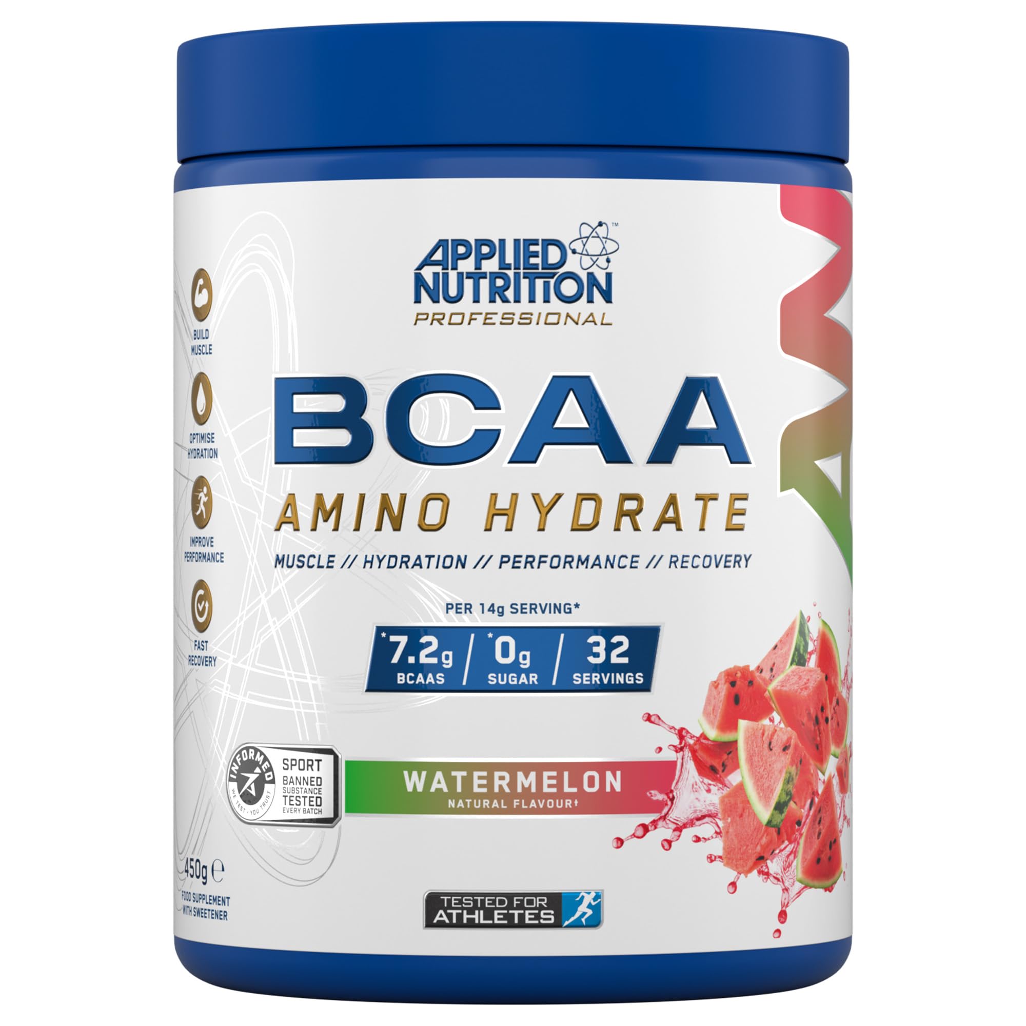 Applied Nutrition BCAA Branched Chain Amino Acids Supplement with Vitamin B6, Replenish Electrolytes, Workout and Recovery Powdered Energy Drink, Watermelon, 450 g