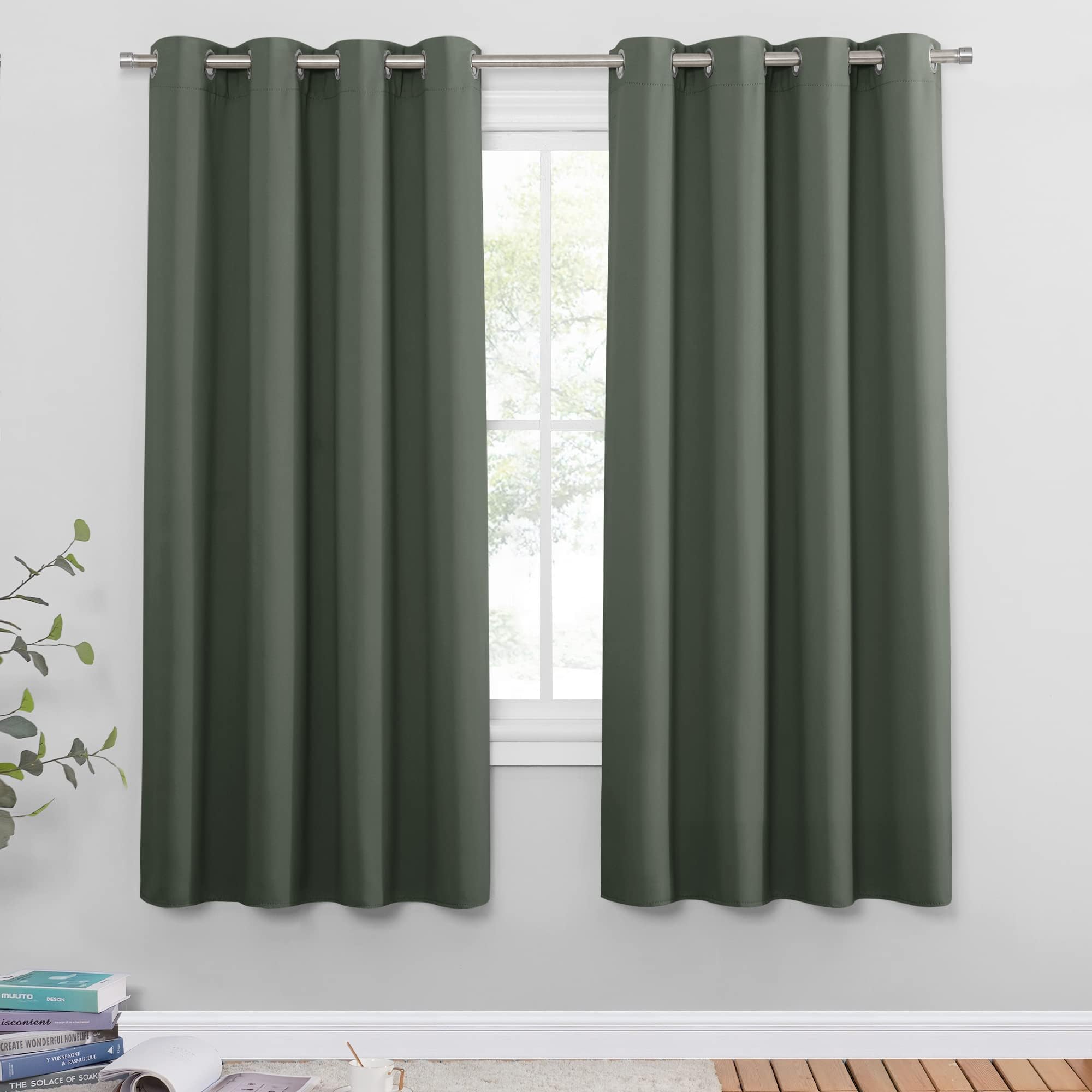 PONY DANCE Blackout Curtain for Bedroom - Dark Mallard Thermal Caravan Drapes Solid Window Treatment Home Decoration, Privacy for Living Room, Bunk Bed, 46x54 inch, 2 Panles — image 1