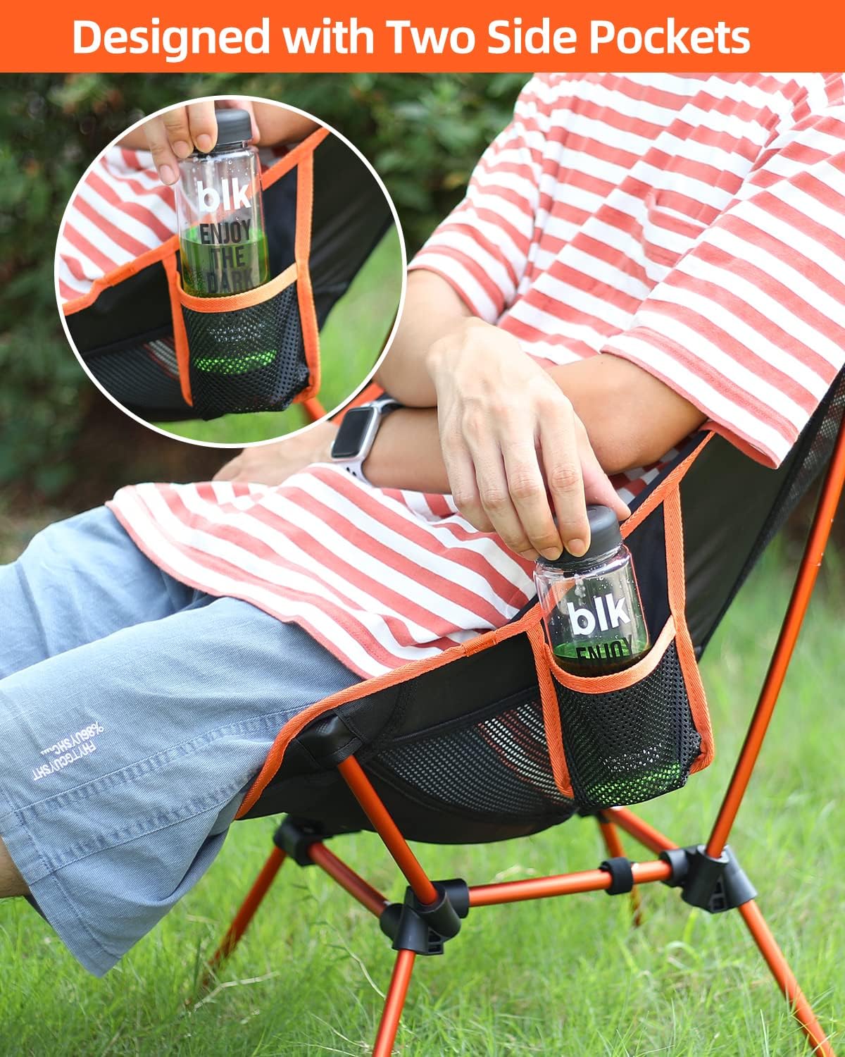 Mua Sportneer Camping Chairs, Lightweight Outdoor Chairs with 2 Side  Pockets & Storage Bag, Foldable & Portable Lawn Chairs for Camping Hiking  Lawn Picnic Beach Outdoor Travel (2, Orange) trn Amazon M