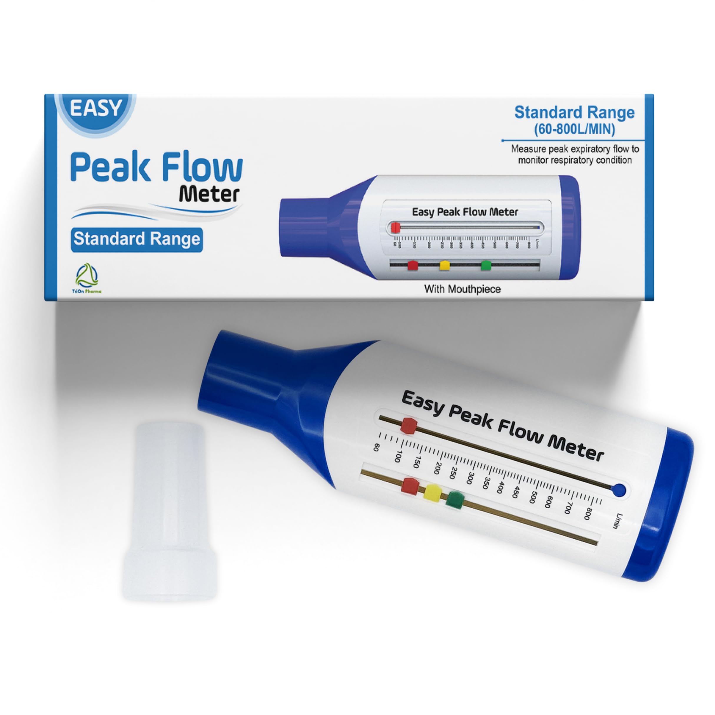 Easy Peak Flow Meter with Mouthpiece for Adult to Monitor Lung Function, Expiratory Flow Meter, Standard Range for Adult Include Instructions and Blank Charts – Color Coded Indicators
