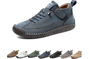 Womens Hand Stitching Leather Slip-On, Hand Stitched Casual Walking Shoes with Elastic Band, Lightweight Non-Slip Flat Bootie