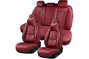 BWTJF Car Seat Covers Full Set, Front and Rear Seat Covers for Cars, Waterproof Leather Auto Seat Protectors with Head Pillow, Car Seat Cushions Fit for Most Sedans SUV Pick-up Truck, Wine Red