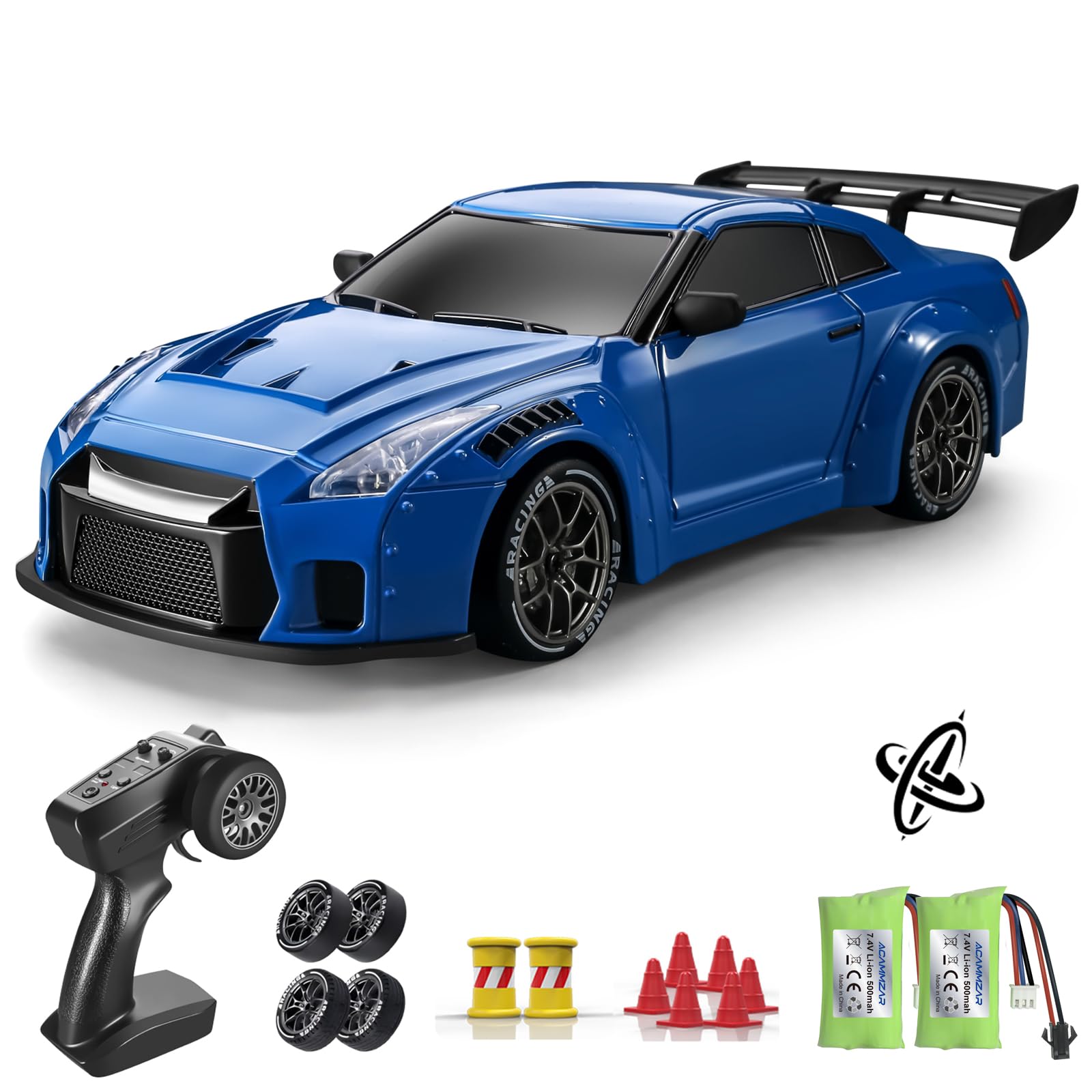 Photo 1 of ACAMMZAR RC Drift Car Pro Upgraded with Gyro, 1:24 Full Proportional Remote Control Car, 25KM/H 4WD High Speed RC Cars with Lights, Extra Racing Tires, Vehicle for Adults Kids Boys Girls, Blue