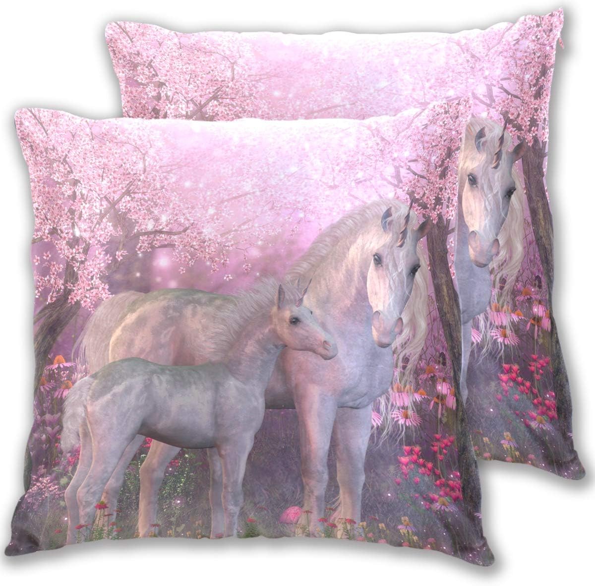 Unicorn Pattern Print Print Cotton Throw Pillow Cover Set of 2，18 X 18 Inch Pillow case