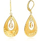 18K Gold Plated Teardrop Dangle Earrings For Women CZ Zirconia Hammered Layer Drop Dangle Earrings Jewelry Hypoallergenic Boho Teardrop Lever back Dangle Earings for Jewelry Gifts