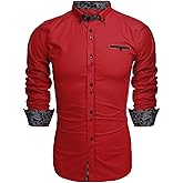 Coofandy Men's Fashion Slim Fit Dress Shirt Casual Shirt, 01-red, XX-Large