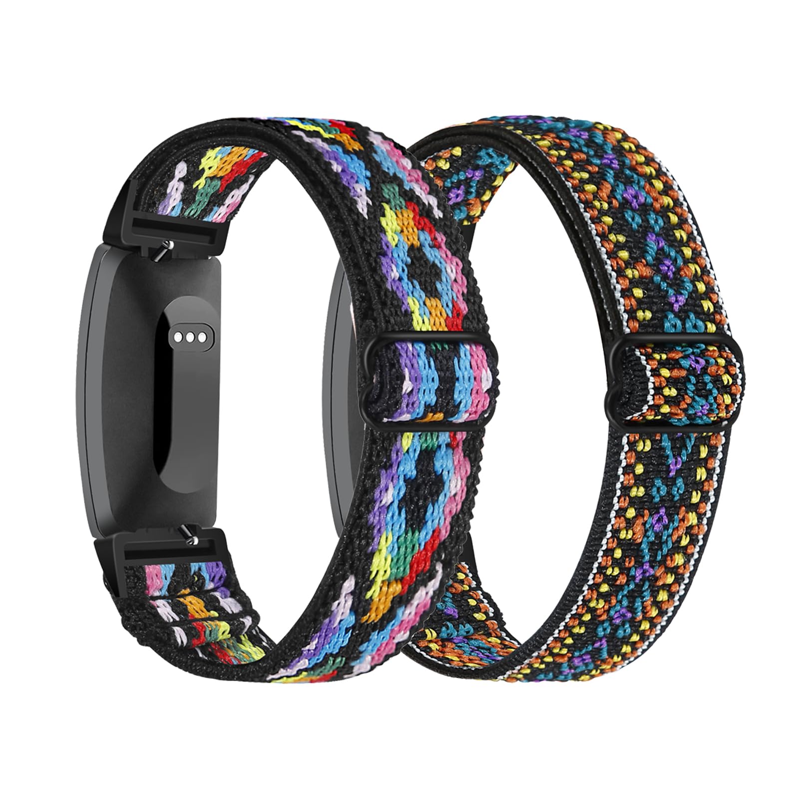 HUYIIO 2 Pack Adjustable Elastic Watch Strap Compatible with Fitbit Inspire 3/Inspire 2/Inspire/Inspire HR/Fitbit Ace 3/Ace 2, Soft Breathable Nylon Sport Band For Women Men