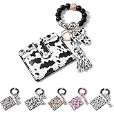 WEWAYSMILE Tassel Keychain Bracelet Wristlet, Silicone Beaded Key Ring Bracelet With Card Wallet, Elastic Keyring Bangle