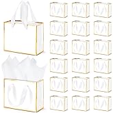 EQOREIIN 30 Pcs Small Metallic Foil Gift Bags with Handles, White Gold Thank You Favor Bag with Tissue Paper for Back to School Baby Shower Wedding Mother's Day Christmas Party (6.4x3.1x5.1 Inch)