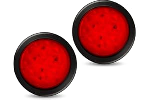 RUNHWEE 2Pcs 4" Round LED Trailer Light Kit - Red 12 LED Boat Marker, Brake, Stop Turn Side Utility Tail Light - Waterproof Hitch for Truck Trailer RV Boat