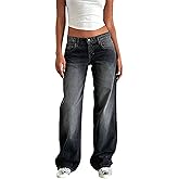 Eynuo Low Rise Baggy Jeans for Women, Low Waisted Jeans, Y2k Loose Fit Boyfriend Straight Wide Leg Trendy Denim Pants