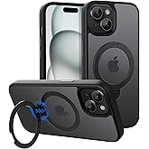 CACOE Magnetic Case for iPhone 15 6.1 inch with 360 Rotatable Ring Stand, Compatible with MagSafe Car Phone Mount, Cases Cover Phone Holder for Desk Meeting/Videos Matte Black