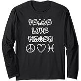 Zodiac Astrology Peace Love Pisces Birthday Graphic Long Sleeve T-Shirt