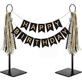 Yalikop 2 Pack Adjustable Banner Stand Height 16 to 24 Inch Tabletop Sign Holder, Metal Desktop Flag Hanger with Stable Base for Birthday Wedding Graduation Party Event Decorations(Black)