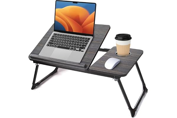 Suporte para Notebook, Mesa Notebook Cama,com Porta-Copos Ajuste de Ângulo,Portátil Dobrável 56x33CM