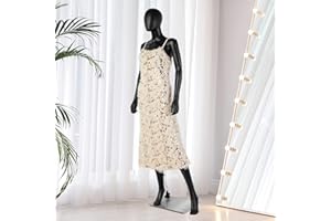 FURNDOOR Female Mannequin Full Body, Adjustable Full Body Lady Mannequin with Metal Stand, Dress Form Display Manikin Realistic Mannequins for Retail Clothing Shops, Black