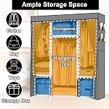 OPPAIYA Canvas Wardrobe, 3 Hanging Rails, Portable Closet, 175x150cm view 3