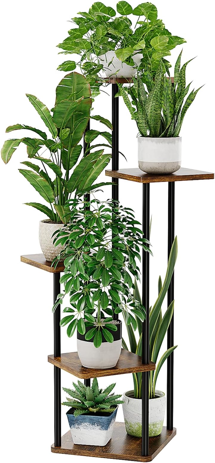 Bamworld 5 Tier Plant Stand Indoor Outdoor Wood Rack Boho Living Room Garden