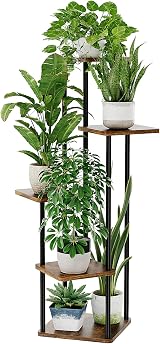 Bamworld 5 Tier Plant Stand Indoor Outdoor Wood Rack Boho Living Room Garden