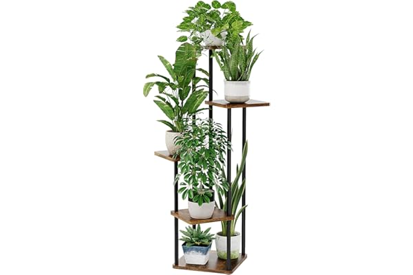 Bamworld 5 Tier 5 Potted Plant Stand Indoor, Tall Metal Plant Shelf for Multiple Plants, Corner Black Flower Pots Shelf for P