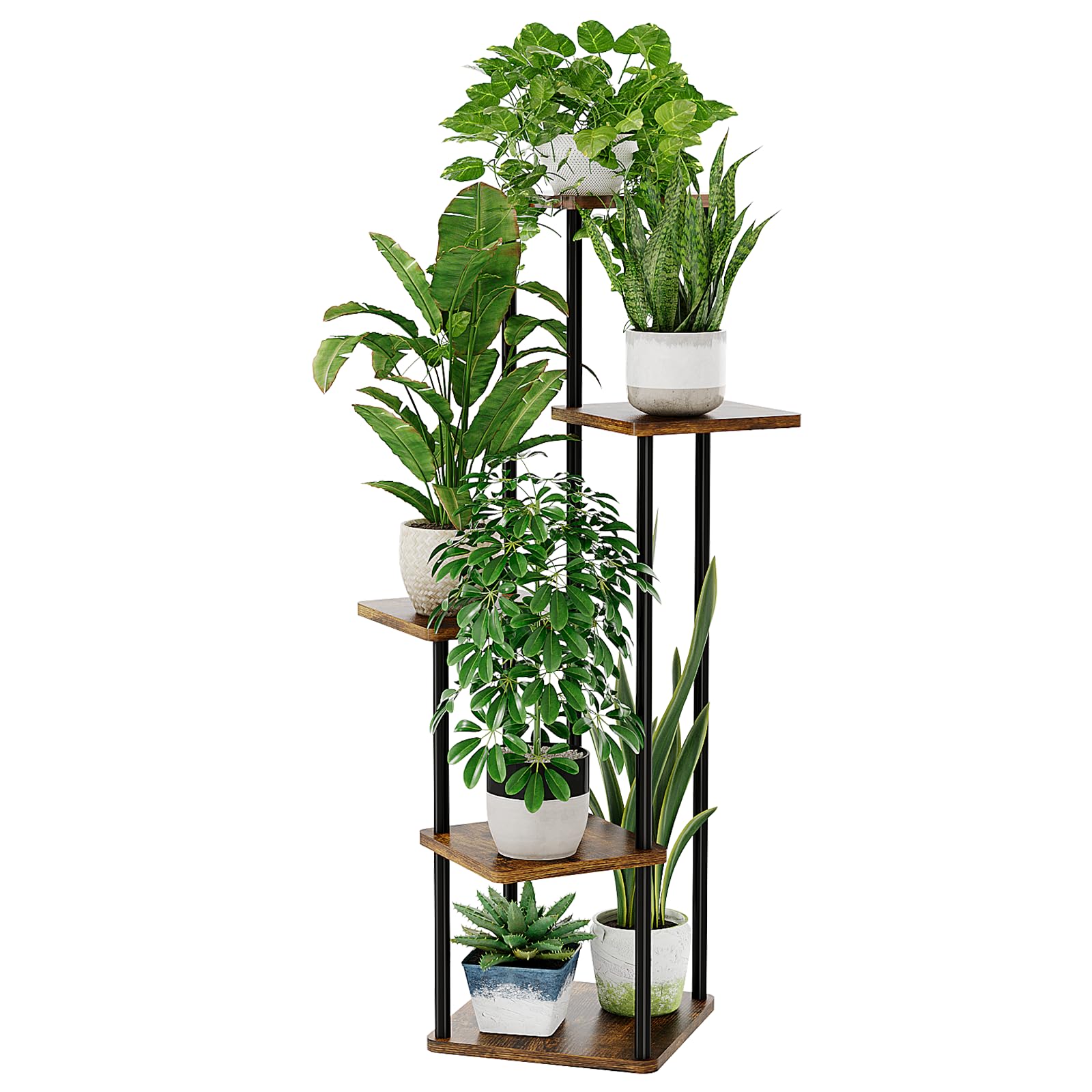 Bamworld Plant Stand Indoor Plant Shelf Outdoor Wood Plant Rack for Multiple Plants 5 Tiers Ladder Plant Holder for Living Room Patio Boho Home Decor for Gardening