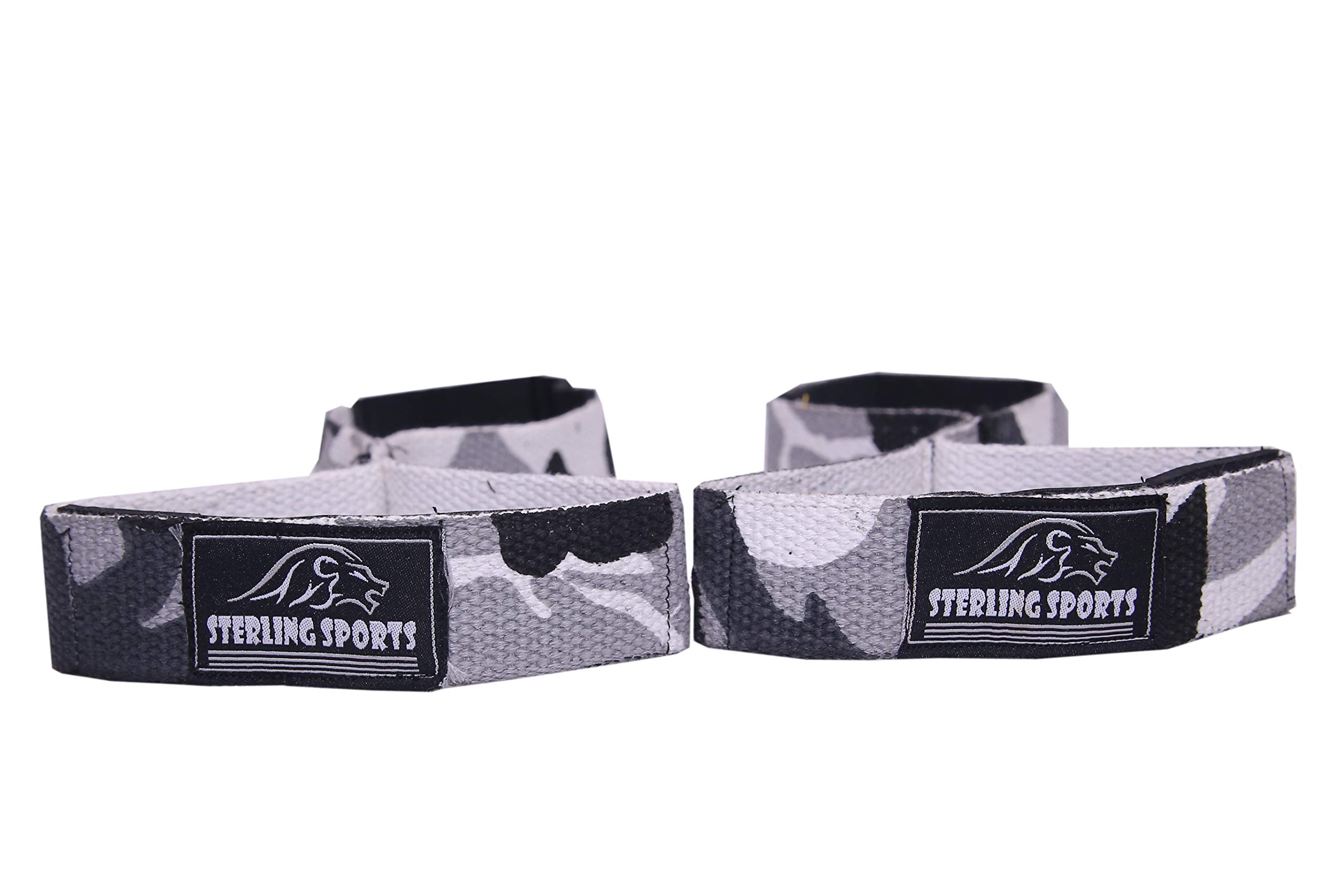 Sterling Sports® Figure 8 Straps Padded Cuff Weight lifting Gym Bar Strength Training Wrist Wraps (Grey Cameo)