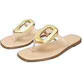 Wnshonzy Flip-Flops for Women Thong Sandals Flat Slip on Slides Beach Comfort Open Square Toe Ladies Slipper Dressy Metal Hardware Decoration Summer Shoes Casual Fashion