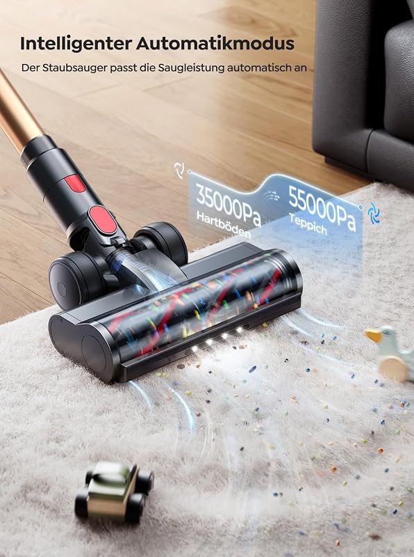 Akku Staubsauger 55000Pa/650W/70Min, Staubsauger Kabellos mit Mini-Elektrobürste, 1,5M Schlauch, Aromafunktion, Touchscreen, Anti-Tangle-Bürste für Tierhaare/Teppiche/Hartböden/Auto