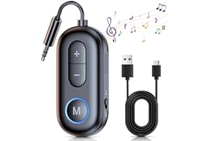 DELUMU Bluetooth 5.4 Car Adapter AUX Receiver [Stronger Dual Mics & Noise Cancellation & 2 in 1 Transmitter Receiver ], 2025 Upgrade Wireless Audio Receiver for Home Stereo/Wired Headphones, Hands-Free Call