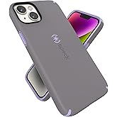 Speck iPhone 15 Plus & 14 Plus Case - Slim Phone Case with Drop Protection, Scratch Resistant with Soft Touch for 6.7 inch iPhone Case - Dual Layer Case, Cloudy Grey/Spring Purple CandyShell Pro