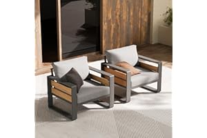 ZANDOR Aluminum Outdoor Patio Furniture - 2 Pcs Armchair, All-Weather Metal Modern Outside Furniture with Washable Thick Cushion for Garden/Backyard/Porch, Grey