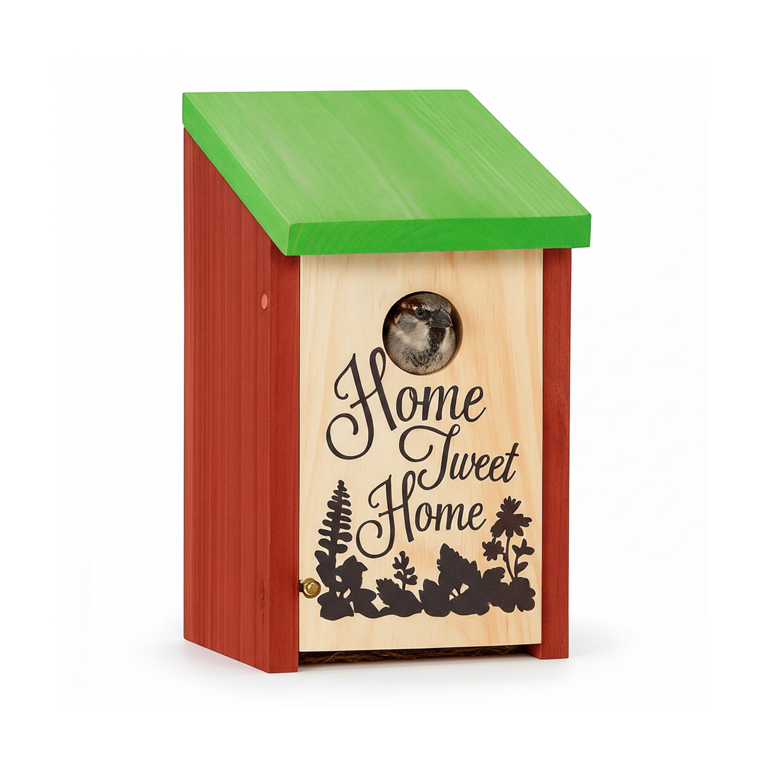 Relaxdays Nesting Box, Small Birds, Home Tweet Home Print, Wooden, Hanging, Decor, HxWxD: 21.5 x 12 x 15.2 cm, Red-Green