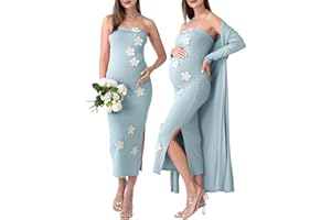Rnxrbb 2 PCS Floral Baby Shower Maternity Dress Cardigan Photoshoot Long Tube Dresses Gender Reveal for Night Out&Cocktail