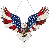 Anglechic 1 Pcs 4th of July Patriotic Eagle Wreath Hanging Door Sign 250th Anniversary 2D Memorial Day Wreath Decorations Door Hanger Rustic Wooden Plaque for Wall Front Porch Farmhouse Decor