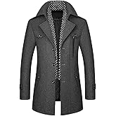 INVACHI Men's Wool Blend Coat Warm Winter Trench Coat with Detachable Soft Scarf Single Breasted Pea Coat